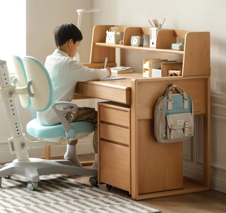 ビーチ材のソリッドウッドデスク 高さ調整可能