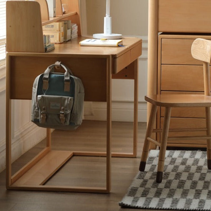 ビーチ材のソリッドウッドデスク 高さ調整可能