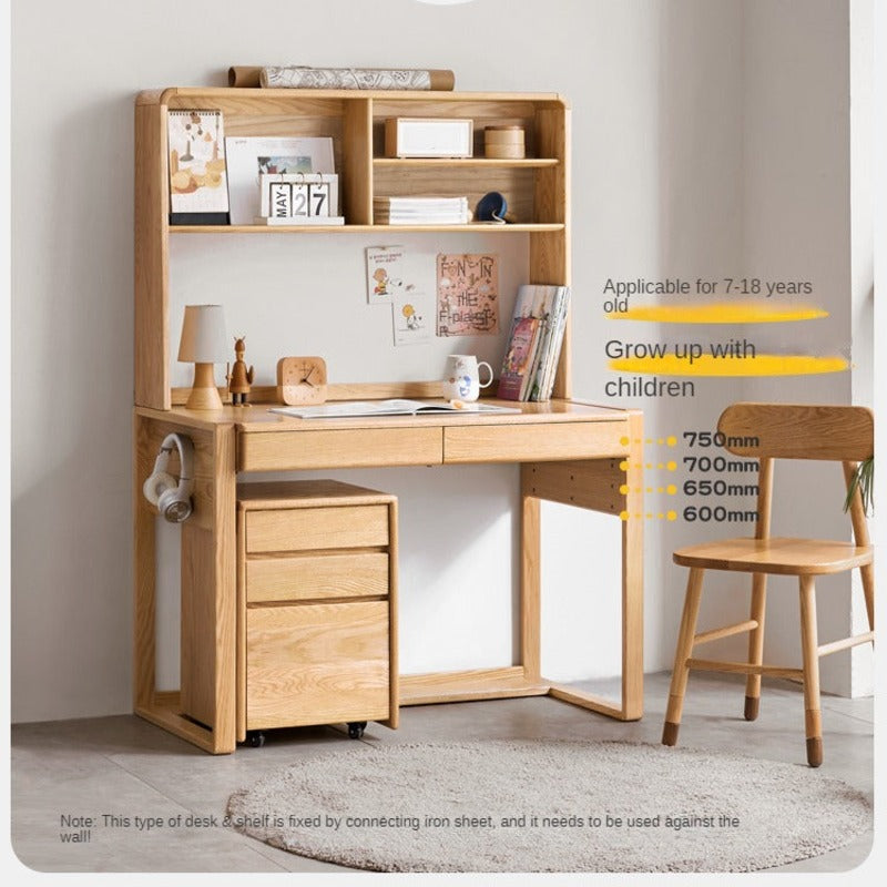 ビーチ材のソリッドウッドデスク 高さ調整可能