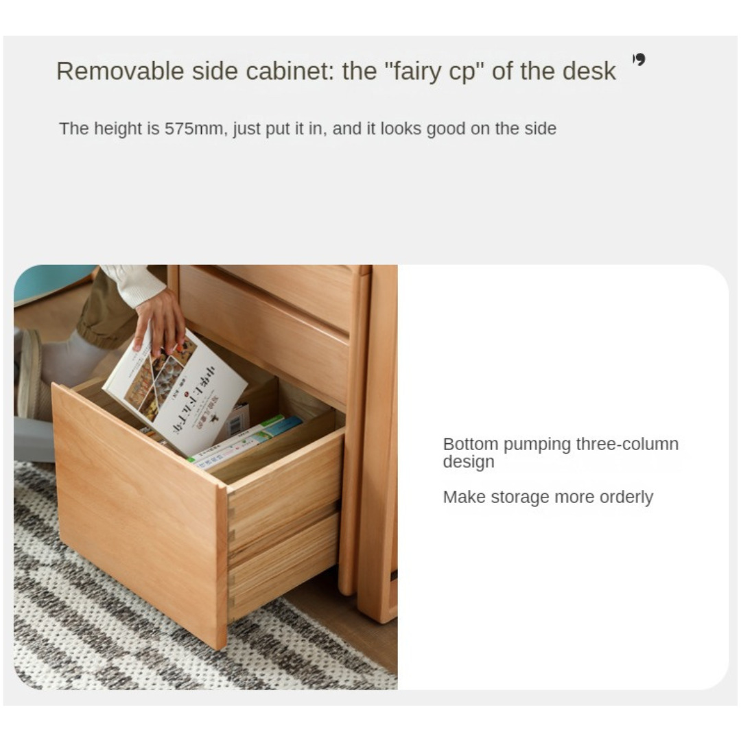 ビーチ材のソリッドウッドデスク 高さ調整可能