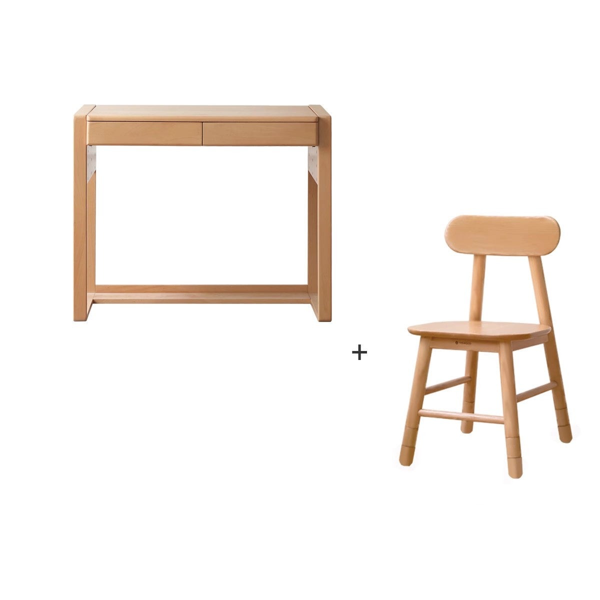 ビーチ材のソリッドウッドデスク 高さ調整可能