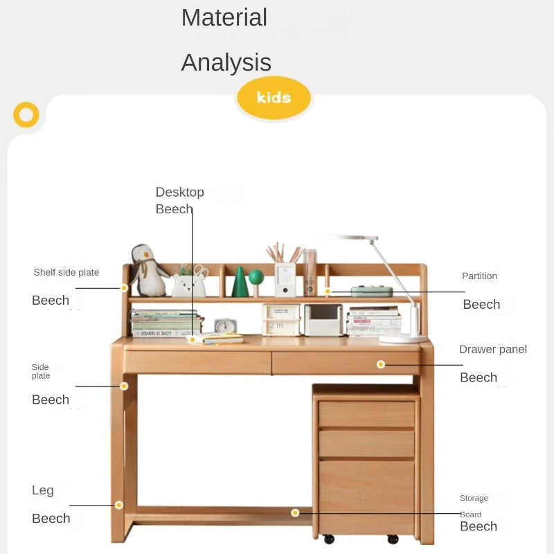 ビーチ材のソリッドウッドデスク 高さ調整可能