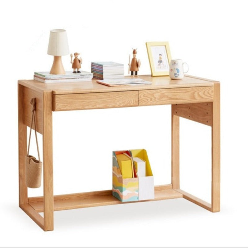 ビーチ材のソリッドウッドデスク 高さ調整可能