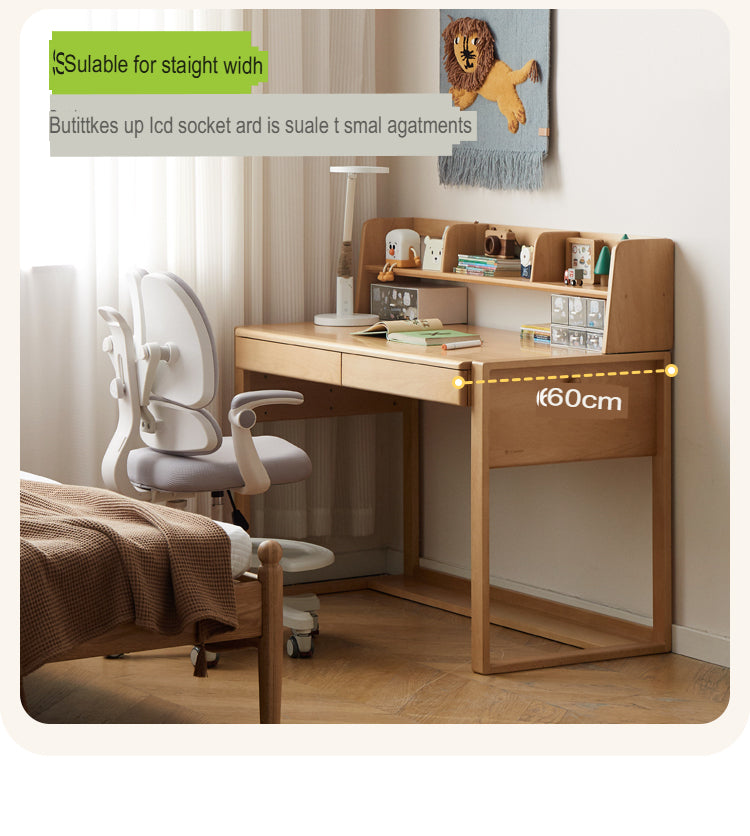 ビーチ材のソリッドウッドデスク 高さ調整可能