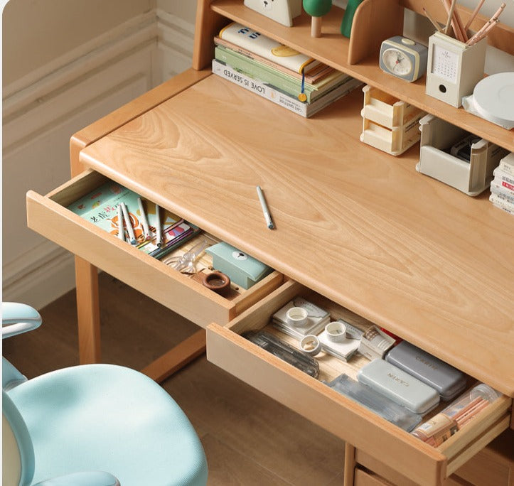 ビーチ材のソリッドウッドデスク 高さ調整可能