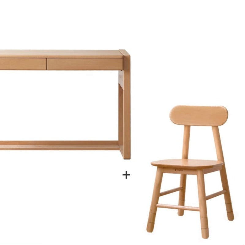 ビーチ材のソリッドウッドデスク 高さ調整可能