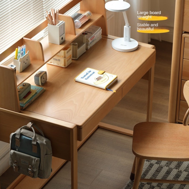 ビーチ材のソリッドウッドデスク 高さ調整可能