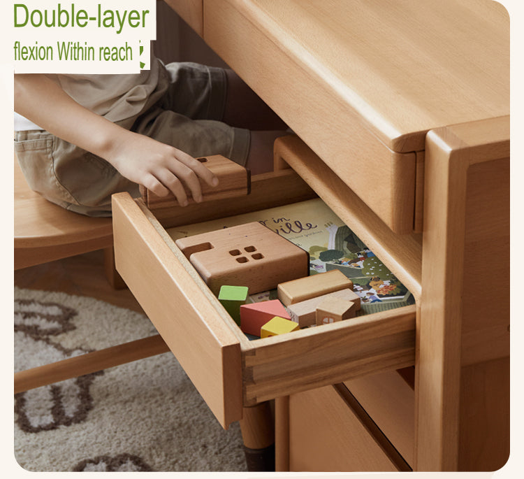 ビーチ材のソリッドウッドデスク 高さ調整可能