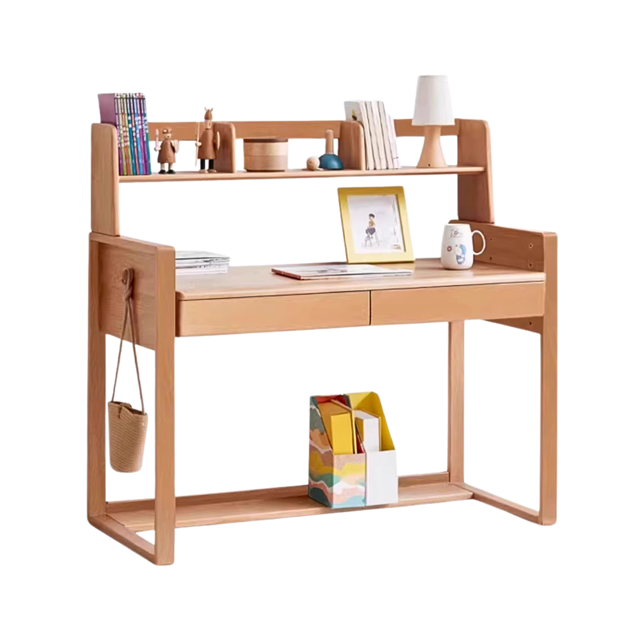 Beech Solid Wood Desk Can Be Lifted and Adjusted