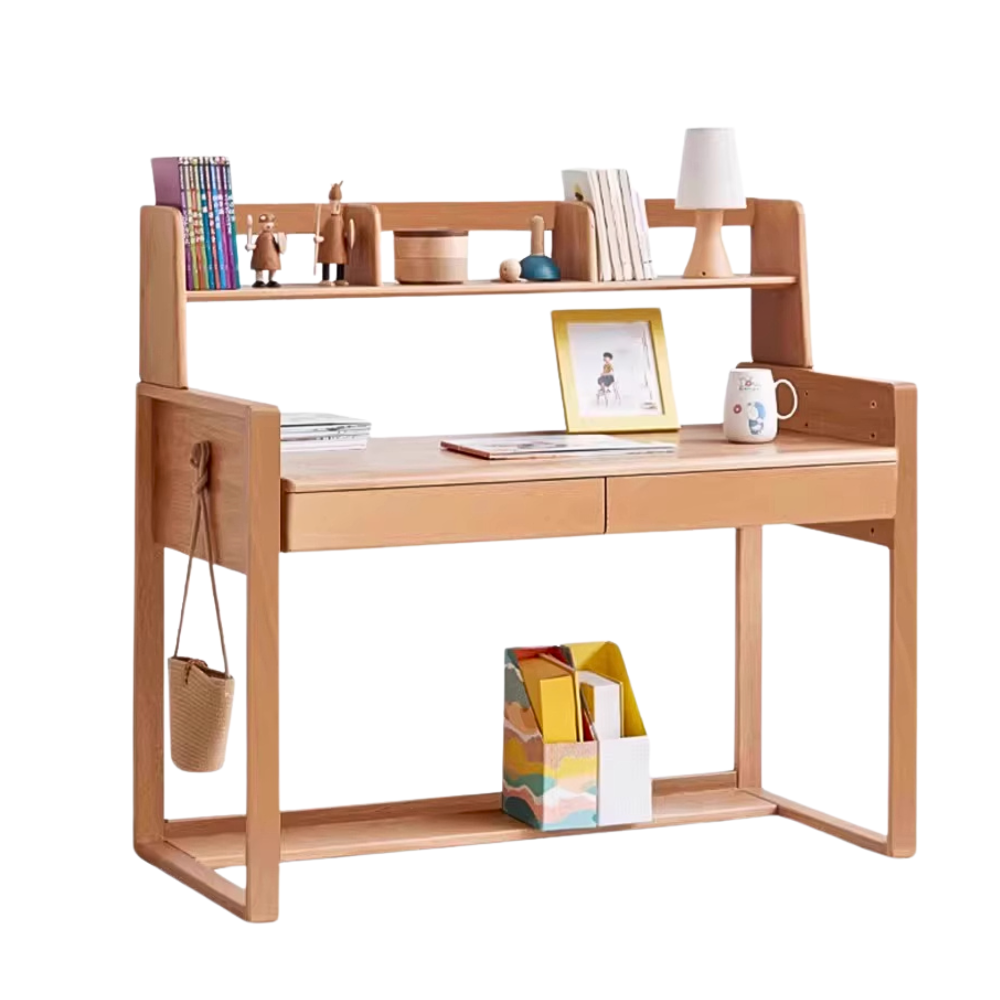 Beech Solid Wood Desk Can Be Lifted and Adjusted