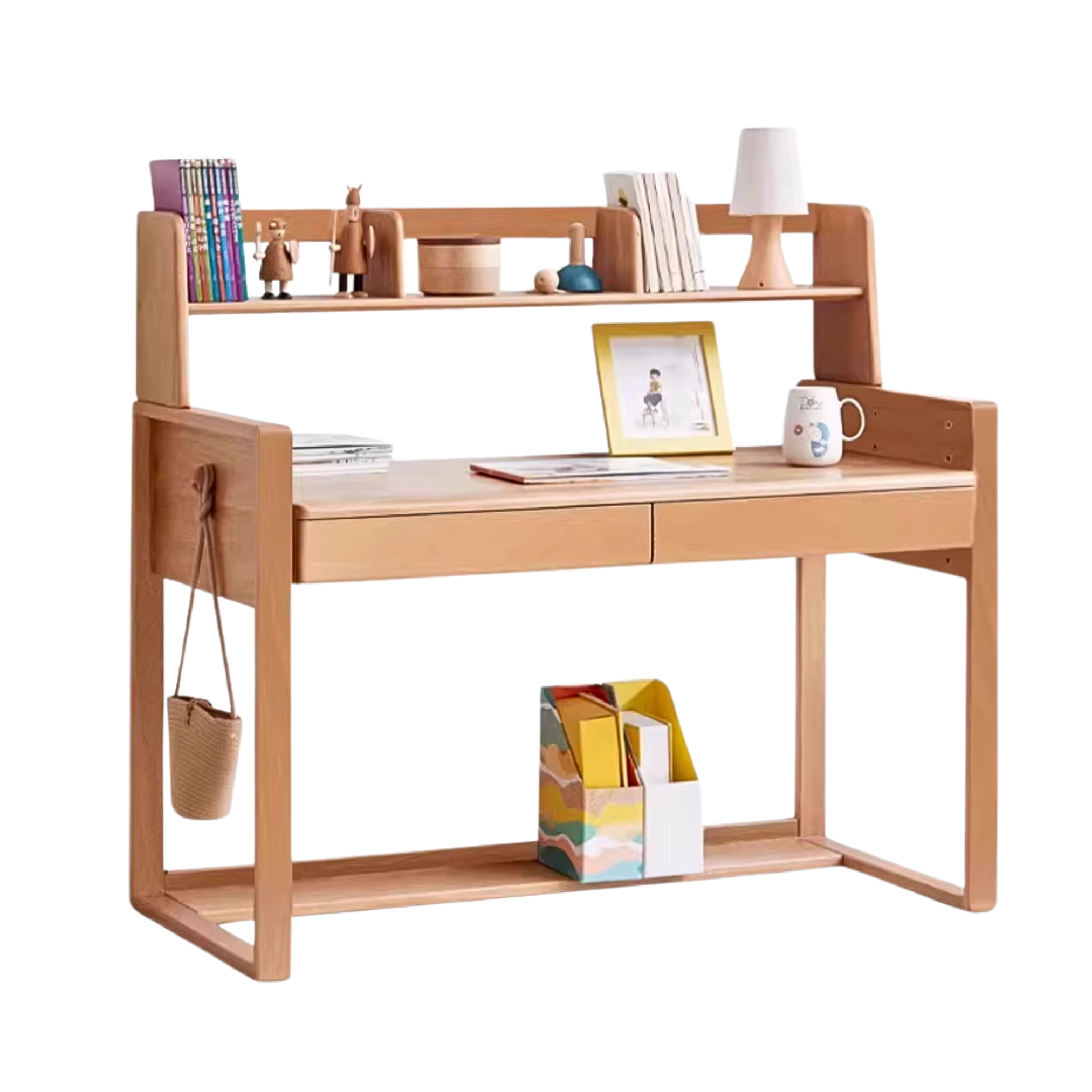 Beech Solid Wood Desk Can Be Lifted and Adjusted
