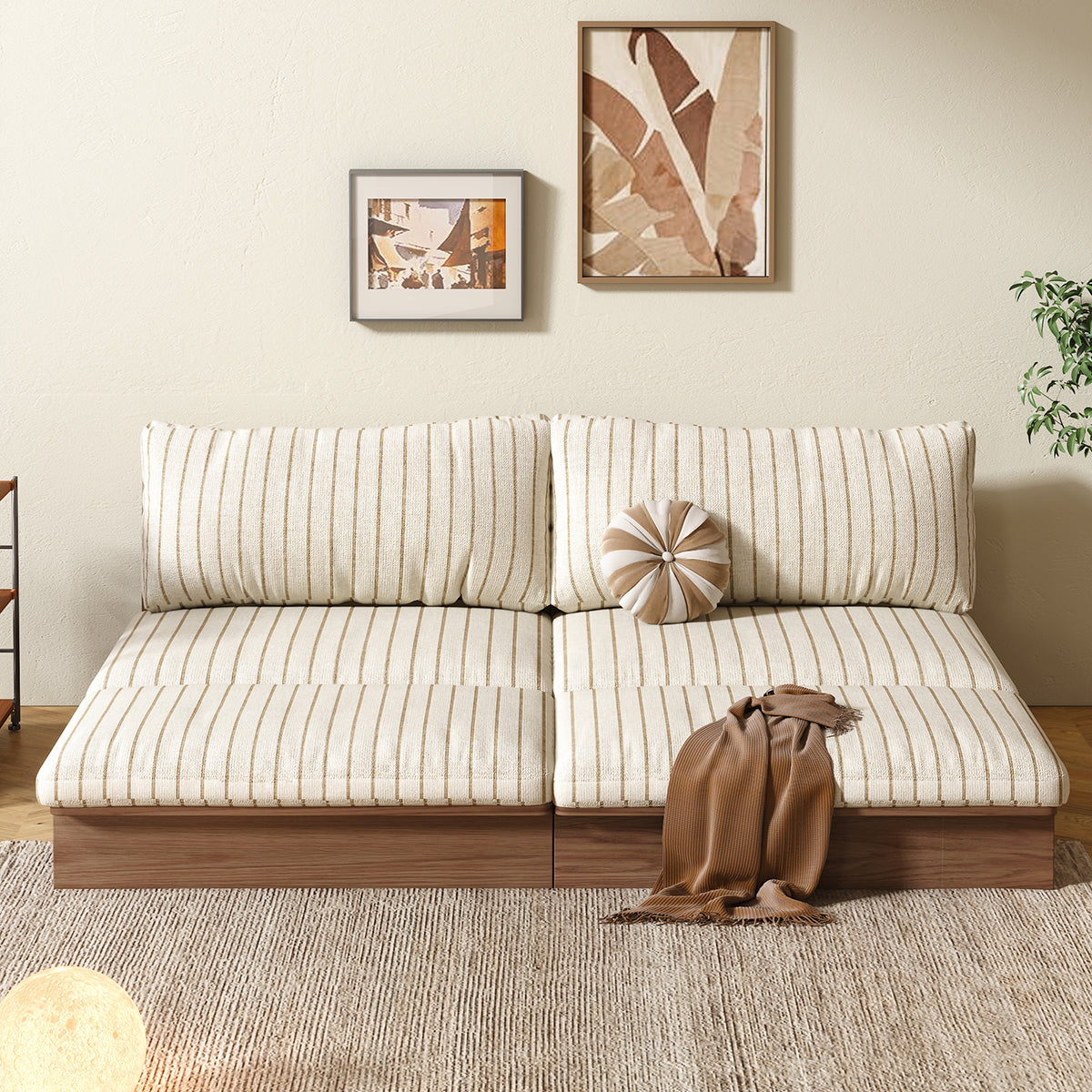 100% Solid Wood Frame Modular Sofa Bed with DIY Configurations & Washable Cotton Covers
