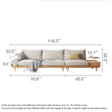 Beige Cotton Linen 3-Seater Sofa with Built-in Storage & Round Arms