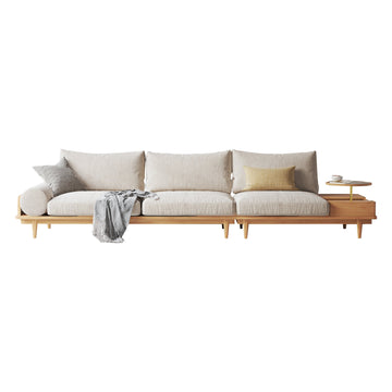 Beige Cotton Linen 3-Seater Sofa with Built-in Storage & Round Arms