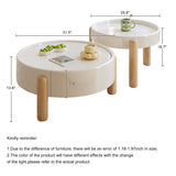 Elegant 2-Piece White Round Nesting Coffee Table Set, Wooden 3-Leg Design with Storage Drawer