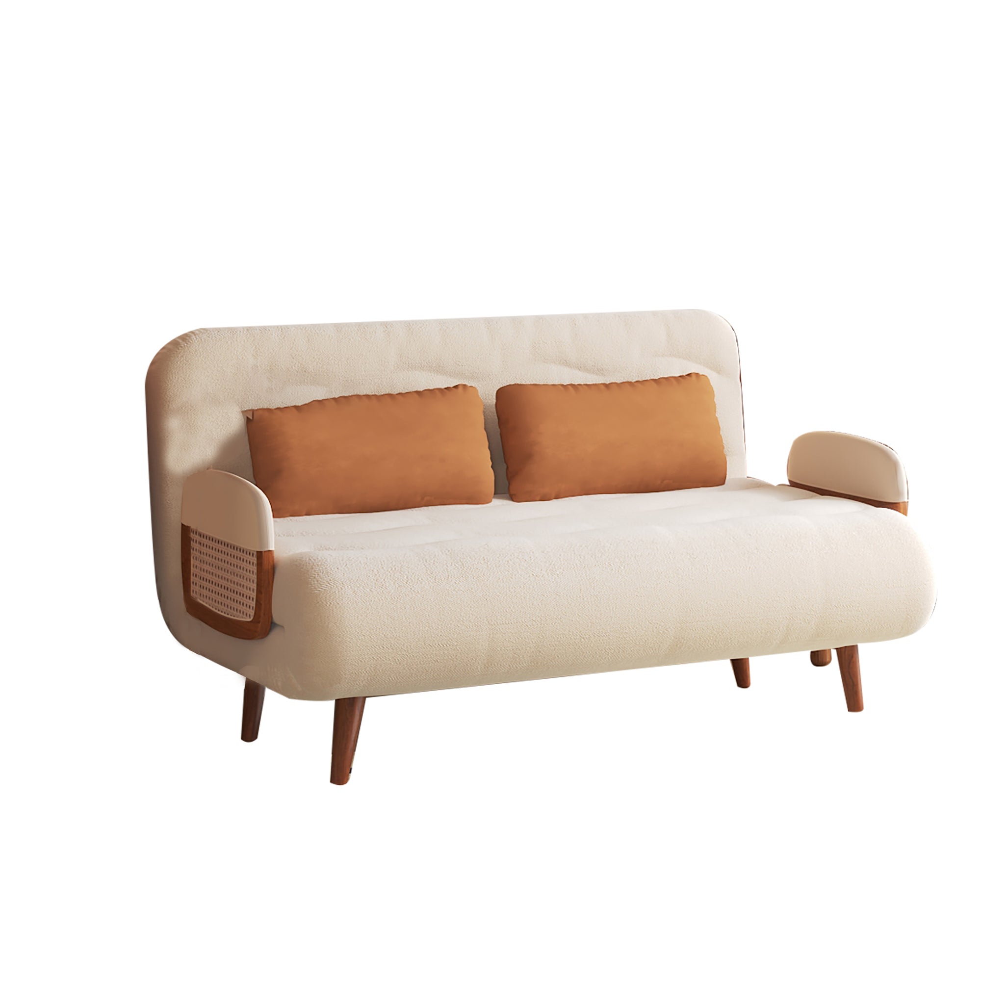 Beige 3-in-1 Convertible Sofa Bed in Cotton Linen & Technology Velvet