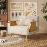 WEHOMZ Beige Folding Sofa Bed 3-in-1 Convertible, Cotton-Linen & Light Wood Armrests