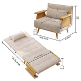 WEHOMZ Beige Folding Sofa Bed 3-in-1 Convertible, Cotton-Linen & Light Wood Armrests