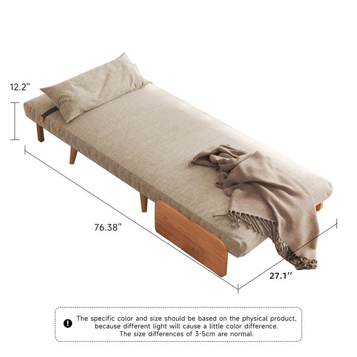 WEHOMZ 3-in-1 Convertible Futon Sofa Bed & Recliner with Wood Frame - Beige and Walnut