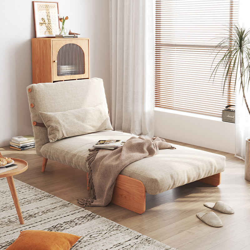 WEHOMZ 3-in-1 Convertible Futon Sofa Bed & Recliner with Wood Frame - Beige and Walnut