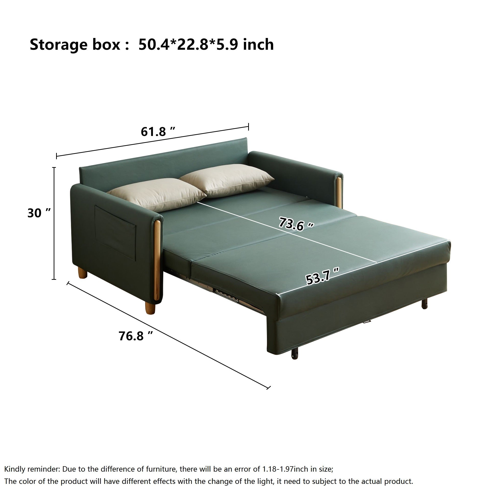 WEHOMZ 3-in-1 Convertible Sleeper Sofa - Modern Green Fabric Couch with Storage