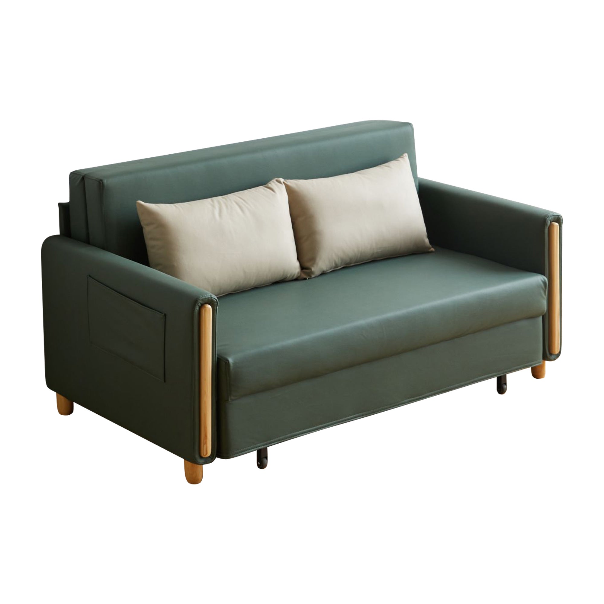 WEHOMZ 3-in-1 Convertible Sleeper Sofa - Modern Green Fabric Couch with Storage