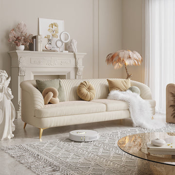 3-Seat Modern Tufted Velvet Sofa with Metal Feet