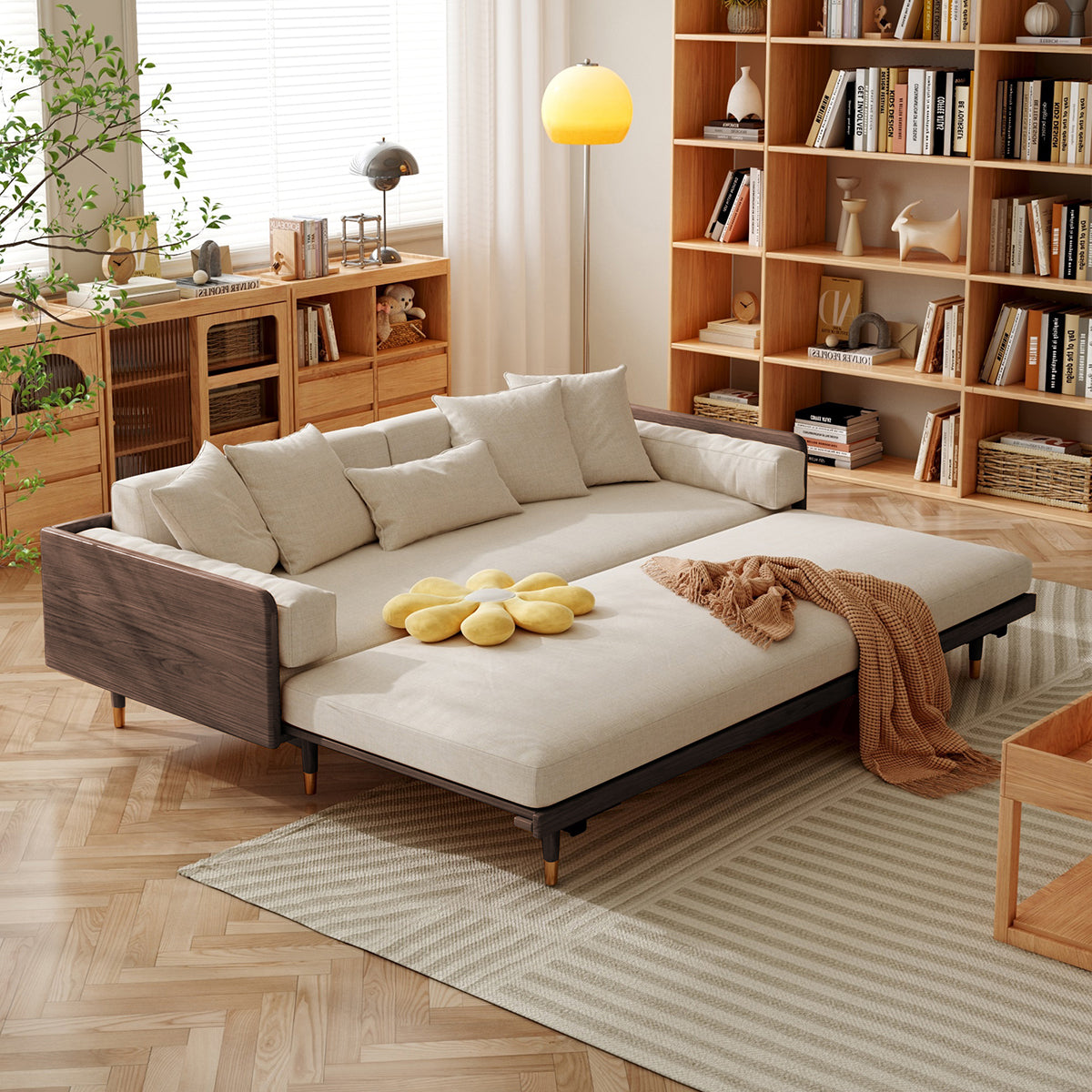 3 Seater Sofa Bed with Wooden Frame – Pull-Out Design, Modern Convertible Couch
