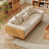 WEHOMZ Walnut 3 Seater Sofa Bed – Modern Japandi Style Convertible Couch with Wooden Frame