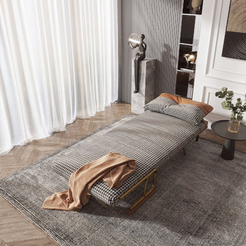 Convertible Sofa Chair & Bed in Breathable Cotton Fabric - Modern Brown & Grey with Metal Legs