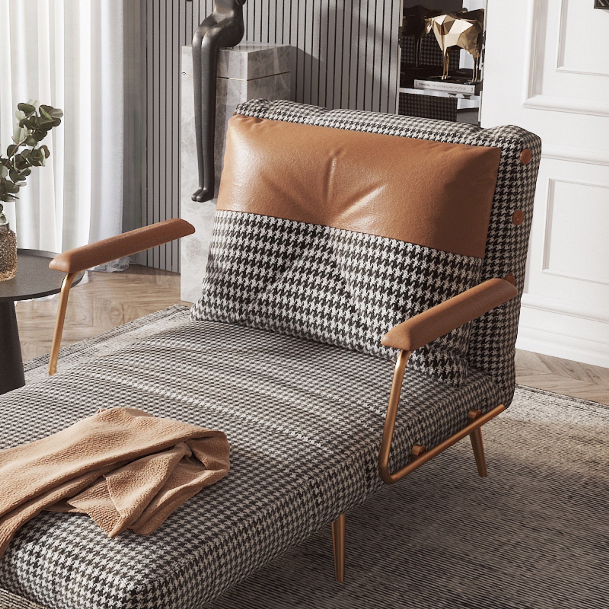 Convertible Sofa Chair & Bed in Breathable Cotton Fabric - Modern Brown & Grey with Metal Legs