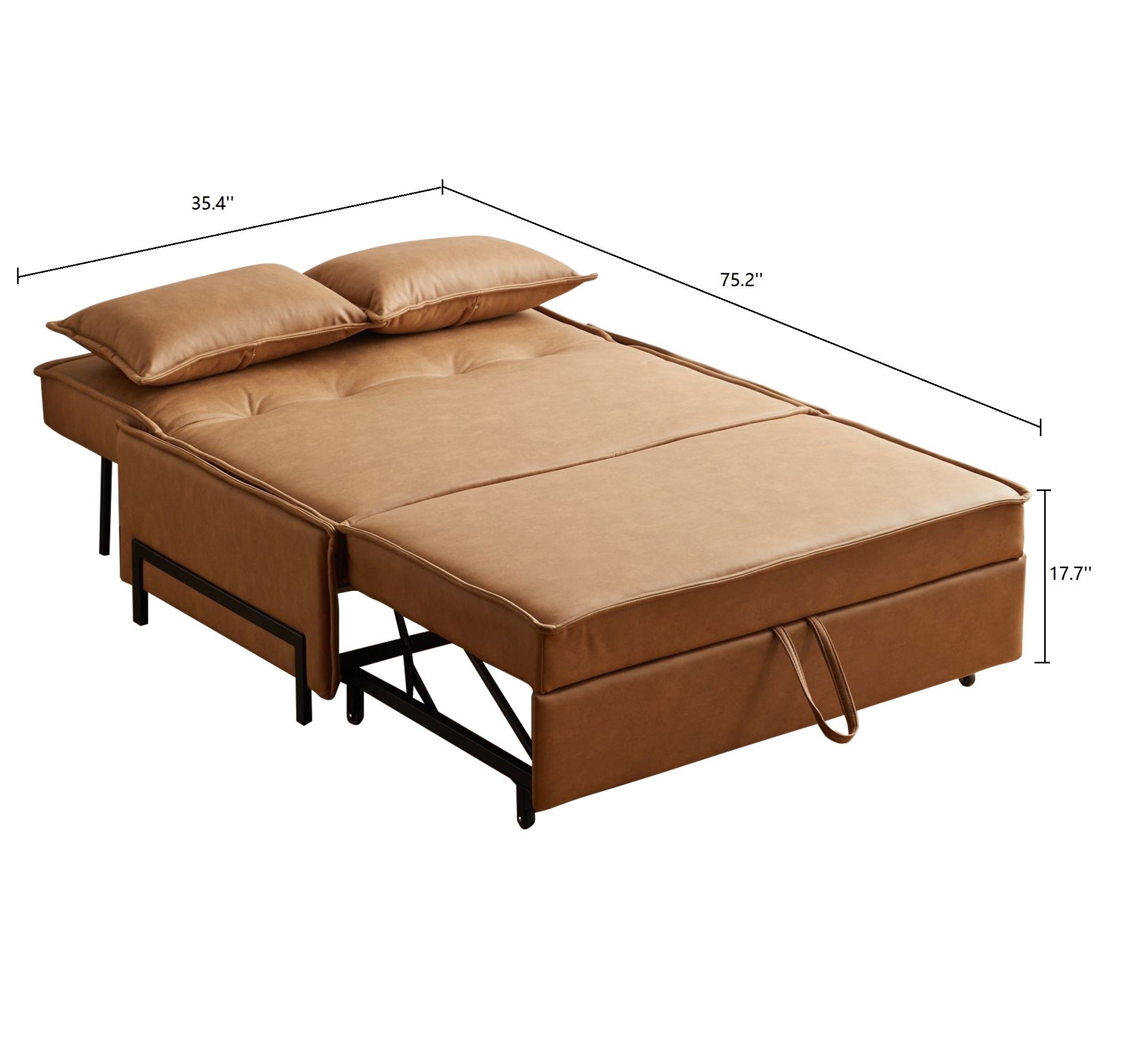 Brown Modern Double Loveseat Sleeper Sofa Bed in Durable Fabric & Metal Legs