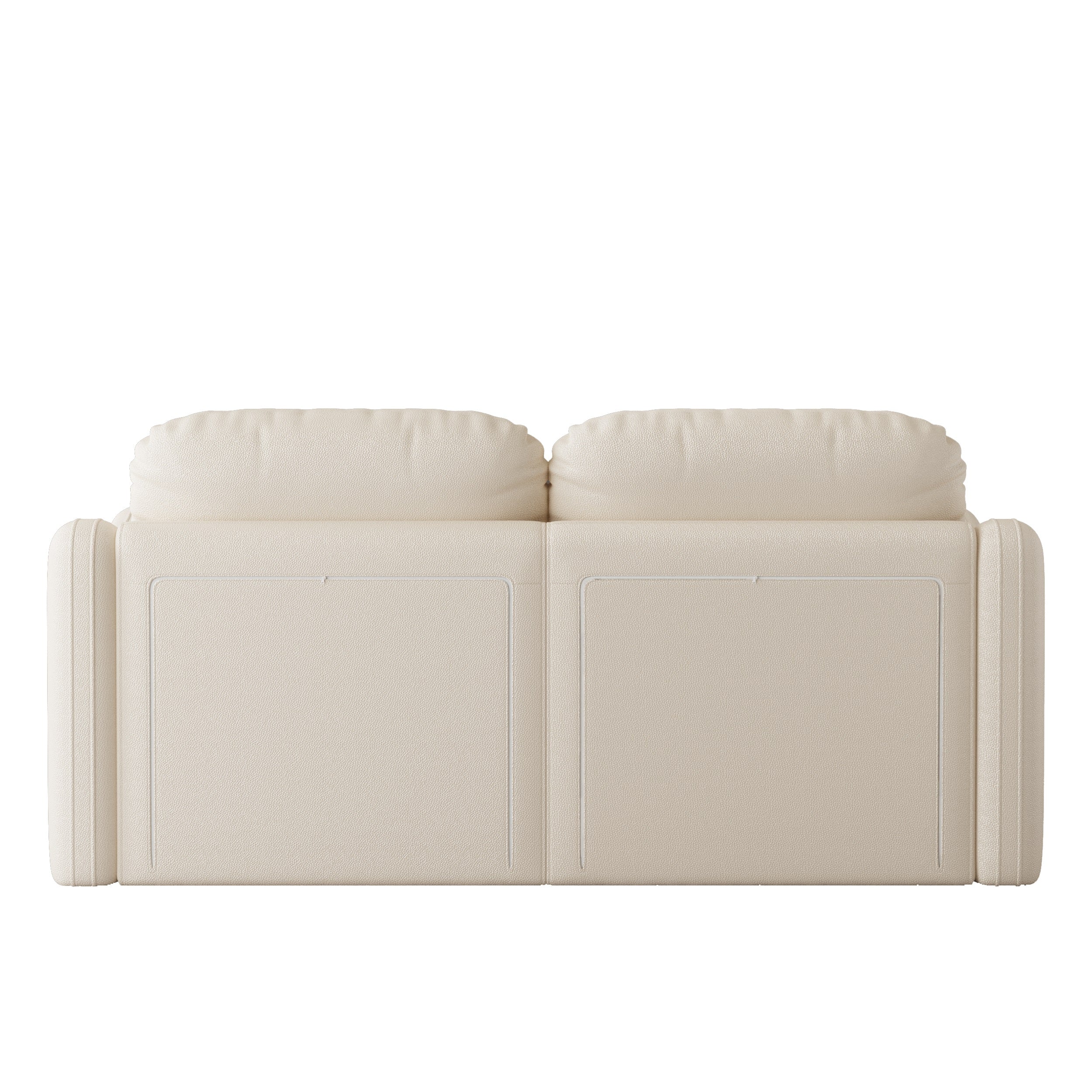 Modern Beige Sofa with Solid Wood Frame & Faux Leather Upholstery
