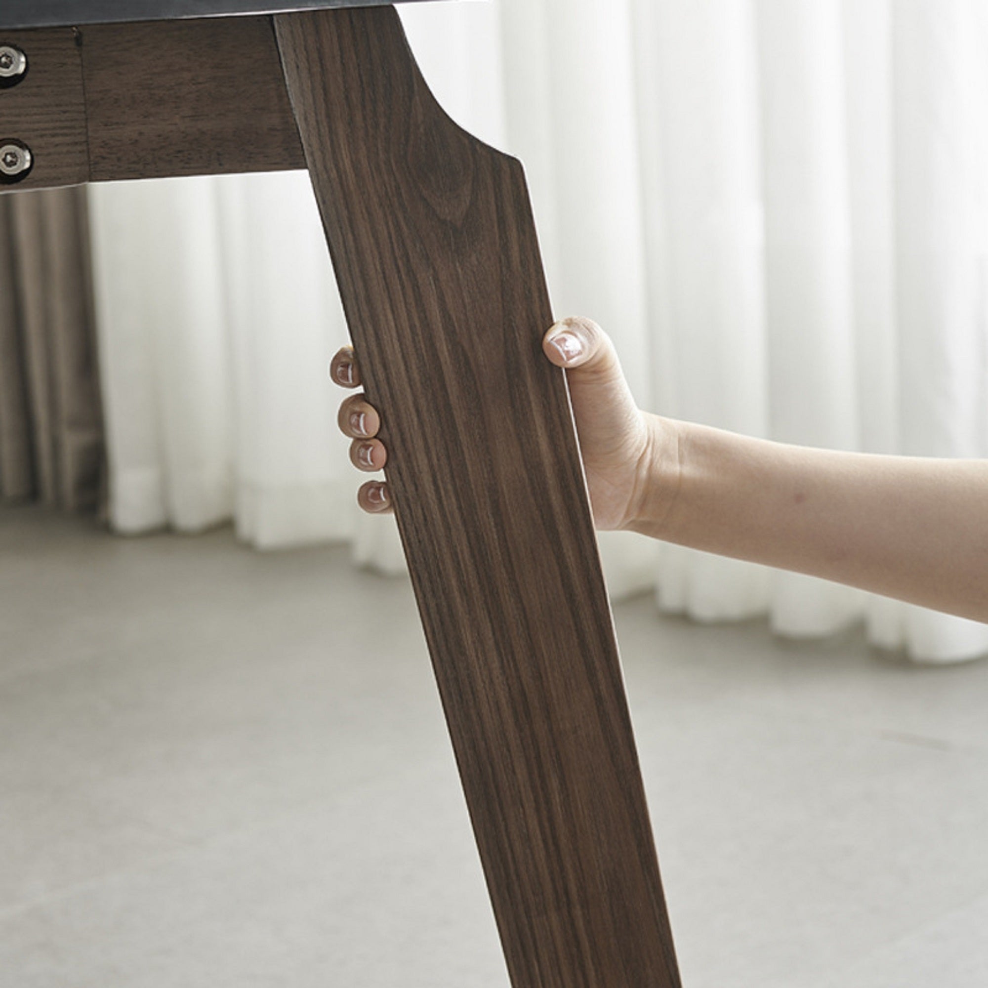 Luxury Minimalist Rectangular Dining Table for 6 - Sintered Stone Top & Solid Ash Wood Base
