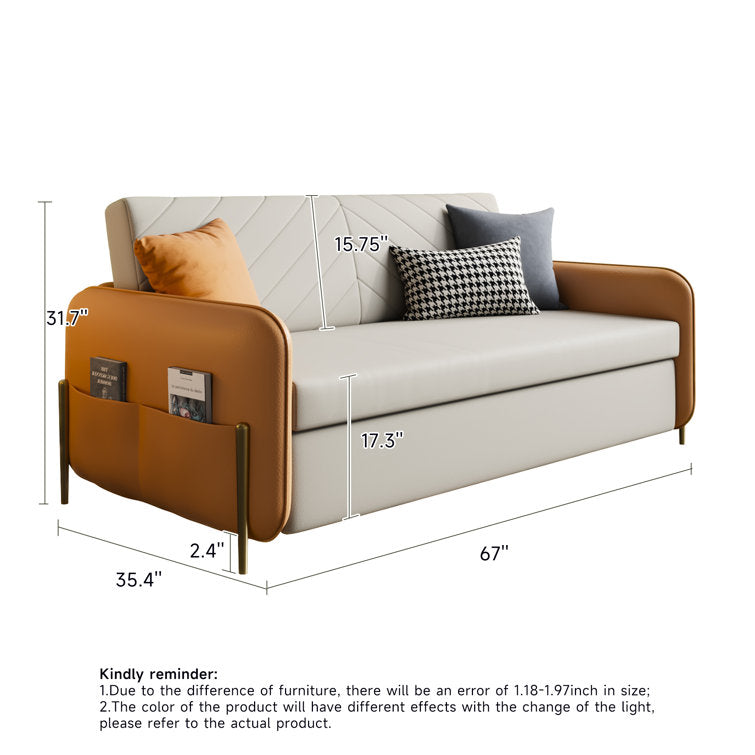 Modern Convertible Sofa Bed with Storage & Optional Cushions in Brown, Gray, Green