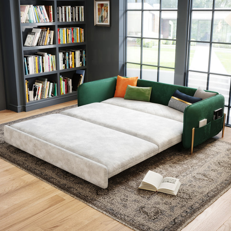 Modern Convertible Sofa Bed with Storage & Optional Cushions in Brown, Gray, Green
