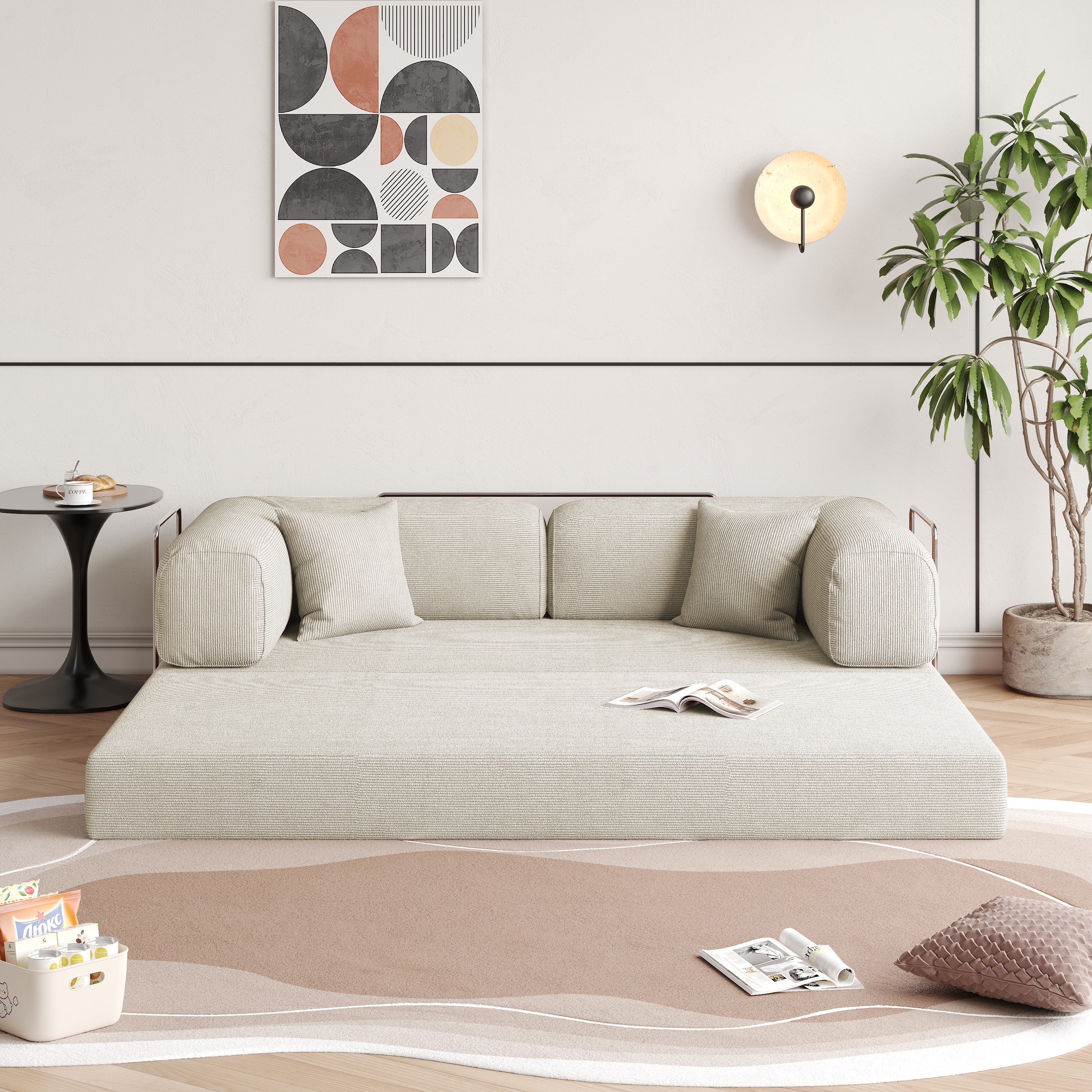 WEHOMZ Corduroy Convertible Sofa Bed, Foam Filled Cushion & Stainless Steel Frame in Multiple Colors