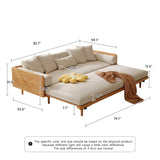 WEHOMZ Modern Japandi Sofa Bed in Ivory Cotton-Linen with Extendable Solid Wood Base