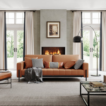 86.6" Brown Modern style sofa bed Leather Loveseat with Square Arm