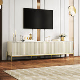 Modern Beige TV Stand with Storage Drawers & Metal Foot - Spacious Entertainment Center