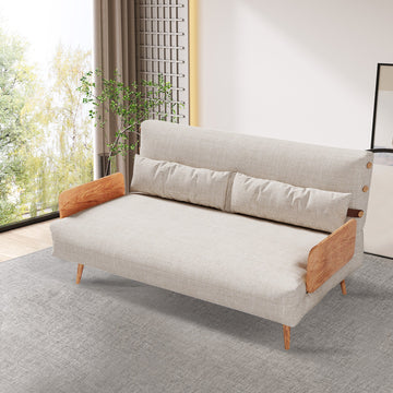Beige & Brown Convertible Sofa Tech Fabric Upholstered Foldable Sofa