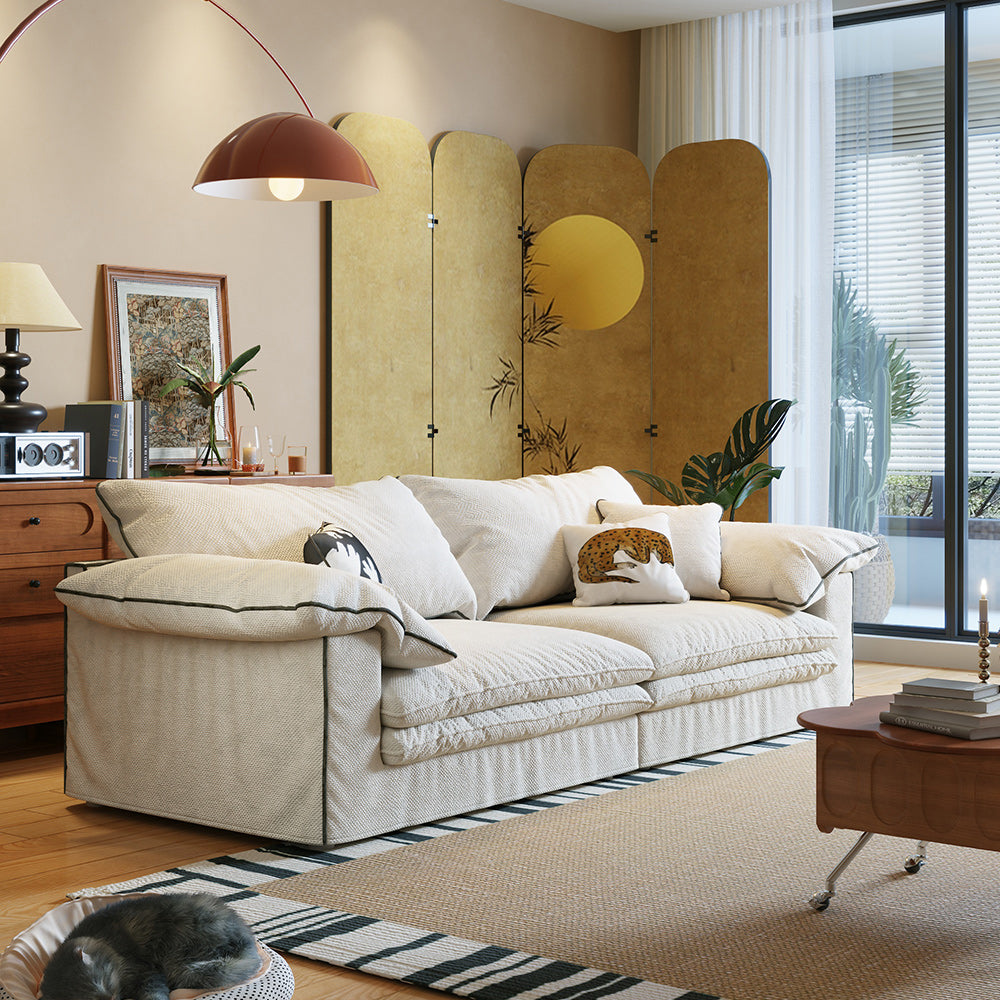 WEHOMZ Beige Cotton Linen Sofa with Removable Washable Covers & Cushion Back