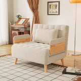 WEHOMZ Beige Folding Sofa Bed Convertible, Cotton & Linen Upholstery, Wooden Legs