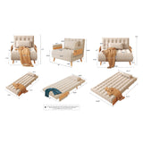WEHOMZ Beige Folding Sofa Bed Convertible, Cotton & Linen Upholstery, Wooden Legs