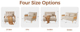 WEHOMZ Beige Folding Sofa Bed Convertible, Cotton & Linen Upholstery, Wooden Legs