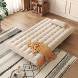 WEHOMZ Beige Folding Sofa Bed Convertible, Cotton & Linen Upholstery, Wooden Legs