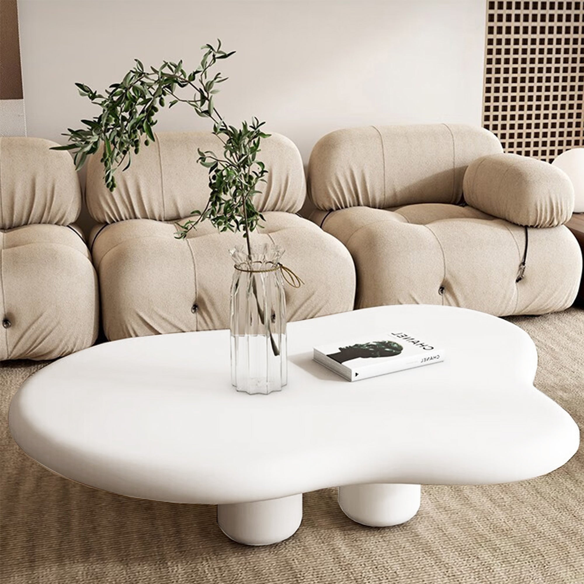 Beige Modern MDF Cloud-Shaped Coffee Table with Waterproof Top