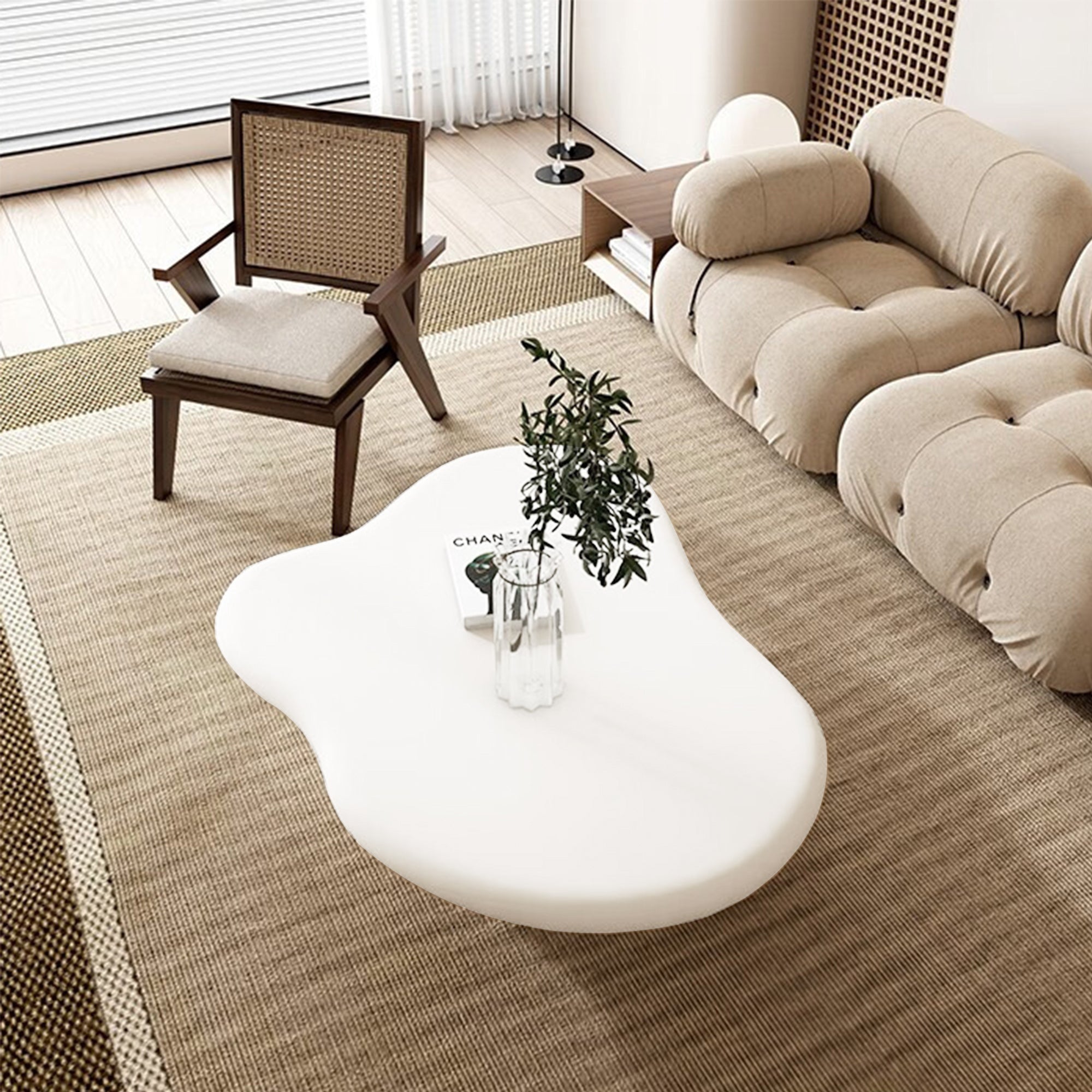 Beige Modern MDF Cloud-Shaped Coffee Table with Waterproof Top