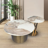Modern Black & Gold Nesting Coffee Table Set with Sintered Stone & Metal