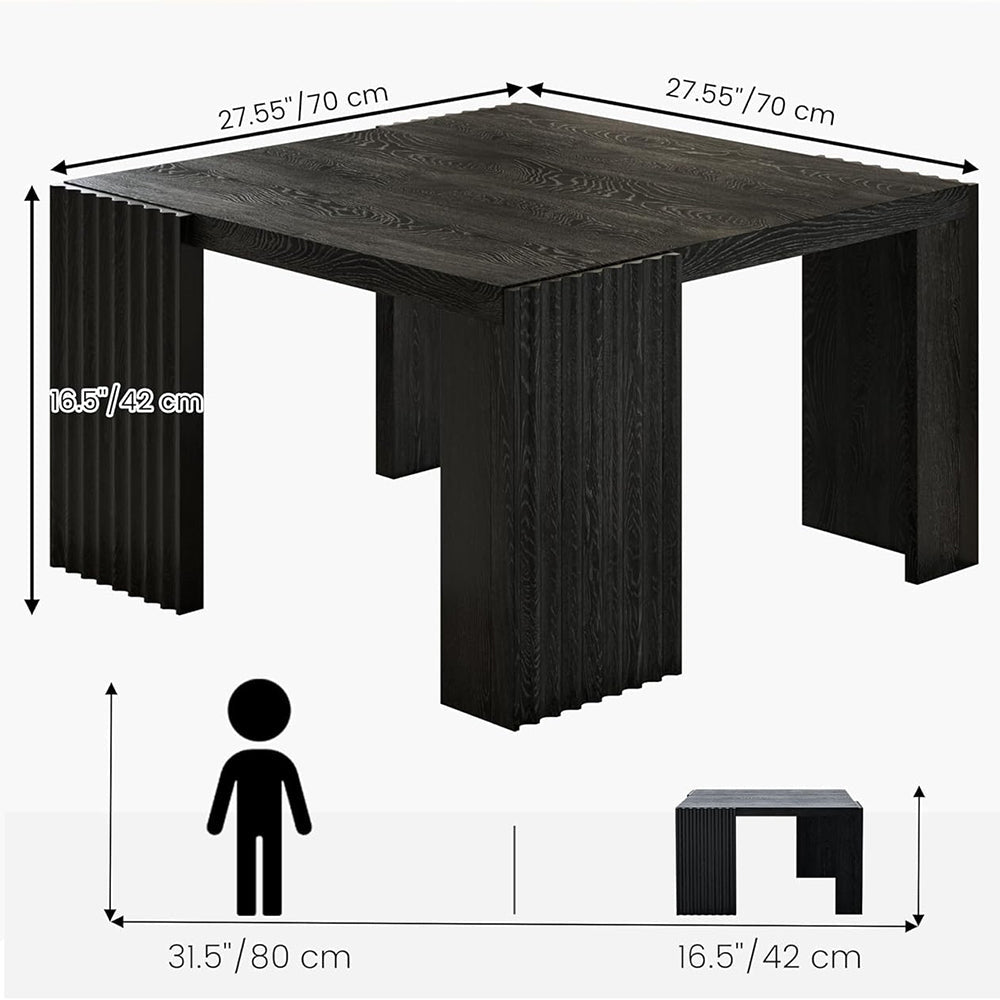 WEHOMZ Minimalist Black Square Coffee Table with Fluted Edges – Engineered Wood